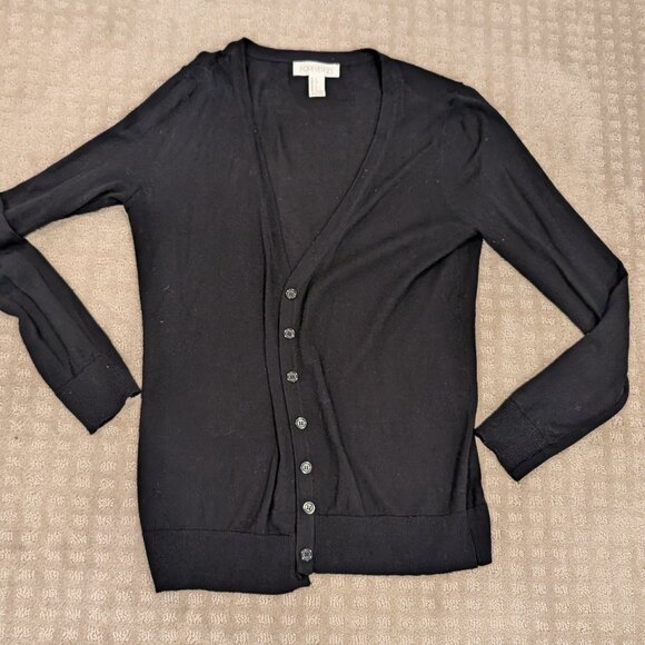 Classic Black Thin Cotton Button Up Cardigan - Women's sz S - Picture 1 of 4
